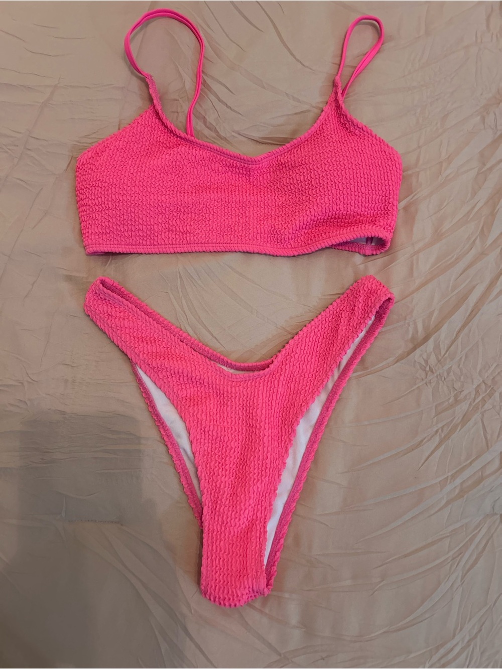 SHEIN Hot Pink Textured Smocked Bikini Set